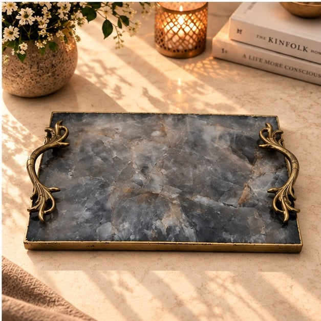 Smoky Quartz Serving Tray with Metal Handles, picture 2 of 4