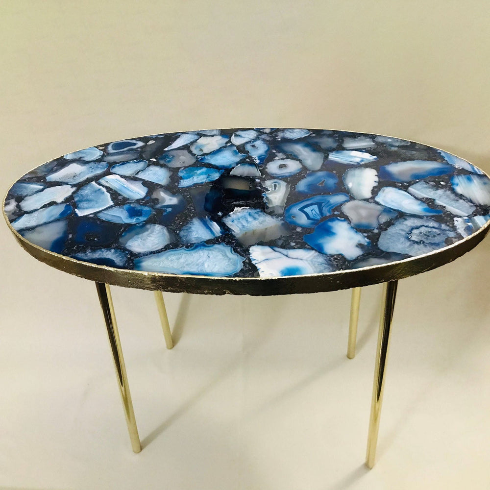 Blue Agate Oval Coffee Table, 24" x 14"-0