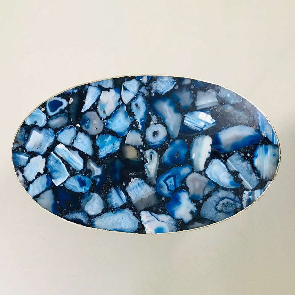 Blue Agate Oval Coffee Table, 24" x 14"-1