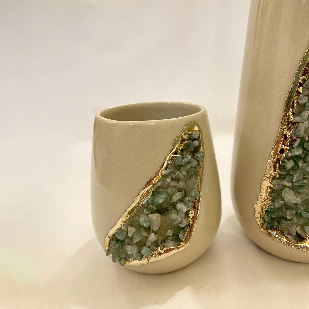 Cream Ceramic Vases with Crystal Panels, 4 and 8 Inch