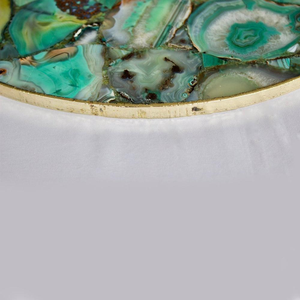 Green Agate Round Serving Tray with Brass Handles-1