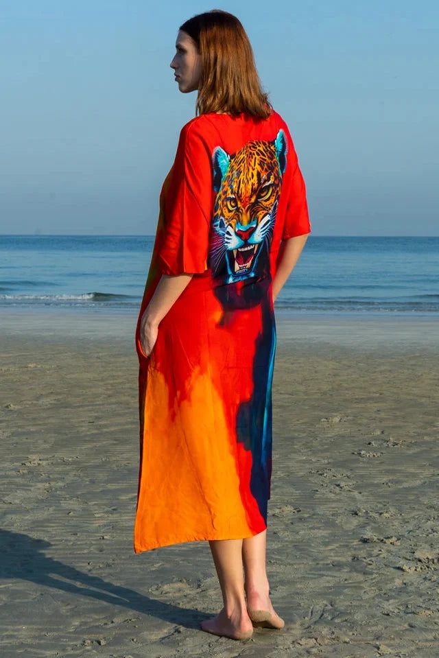 Roar Tiger Animal Print Abstract Kaftan Dress, picture 5 of 6