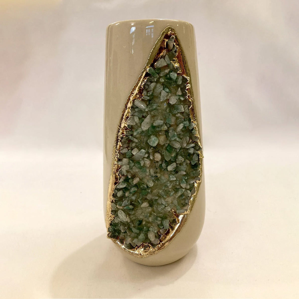 Cream Ceramic Vases with Crystal Panels, 4 and 8 Inch, picture 6 of 8
