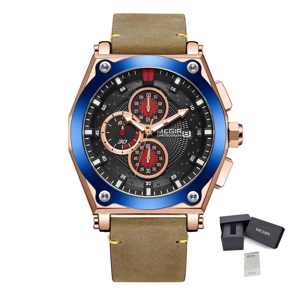 Men’s Chronograph Leather Watch, 47 mm, picture 1 of 8