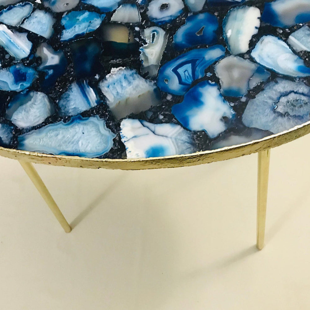 Blue Agate Oval Coffee Table, 24" x 14"-3