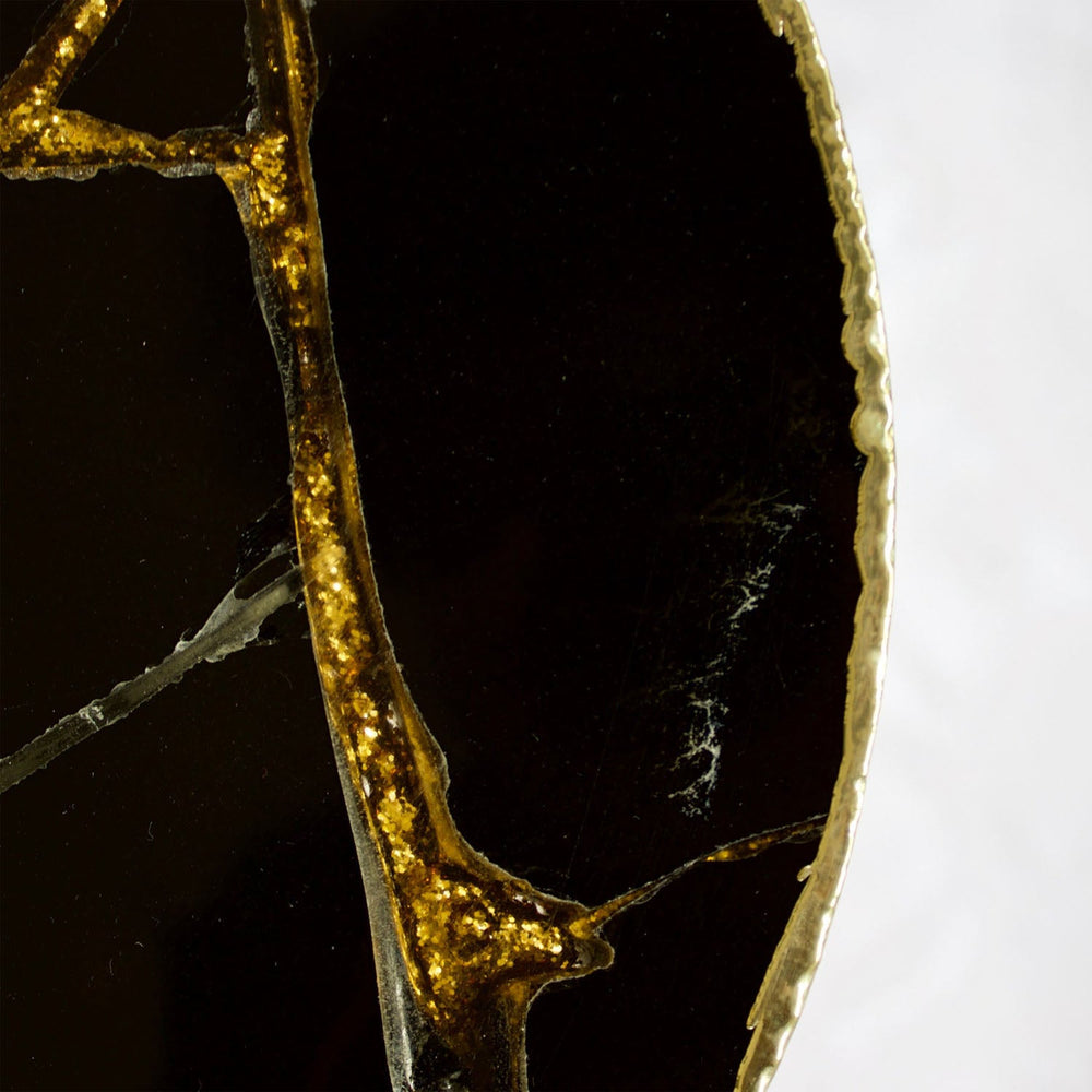 Gold Sparkle Black Agate Side Table, Round Top