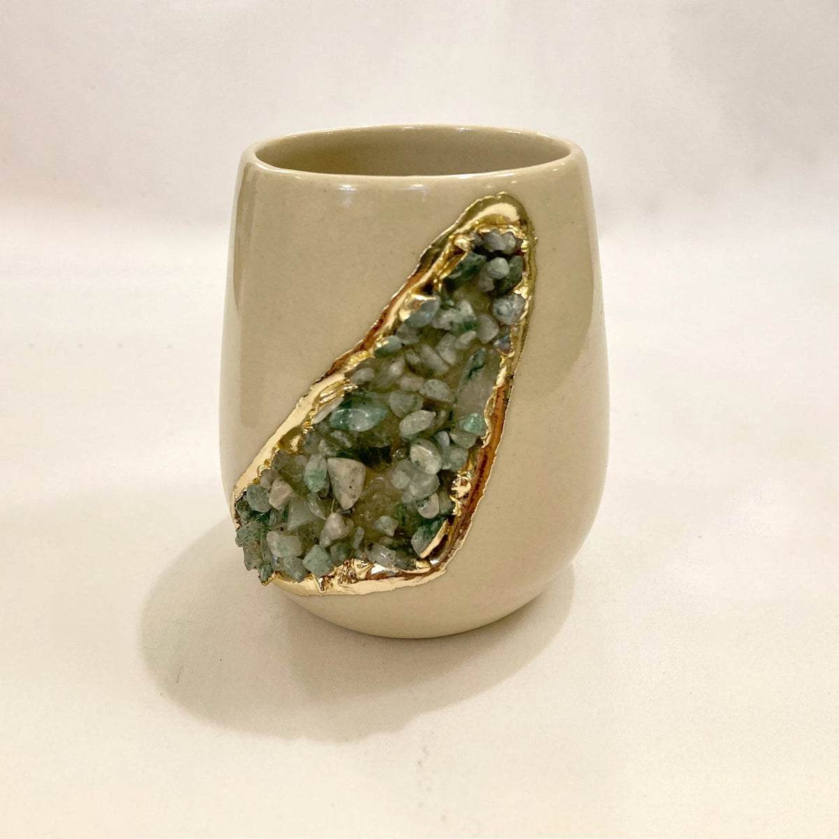 Cream Ceramic Vases with Crystal Panels, 4 and 8 Inch, picture 8 of 8
