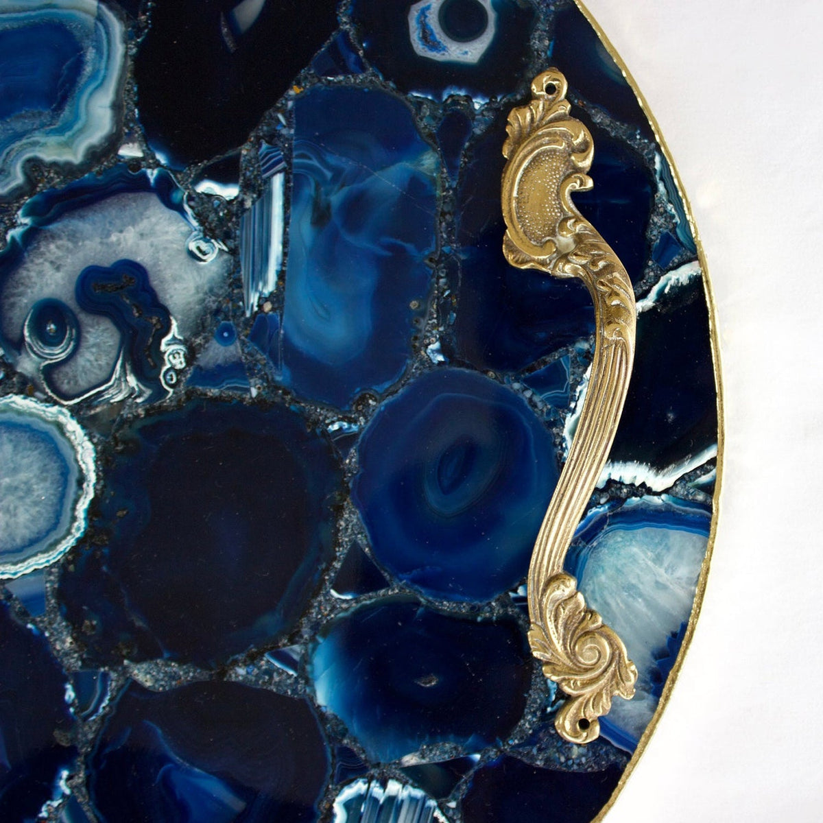 Blue Agate Round Serving Tray with Metal Handles, picture 6 of 6
