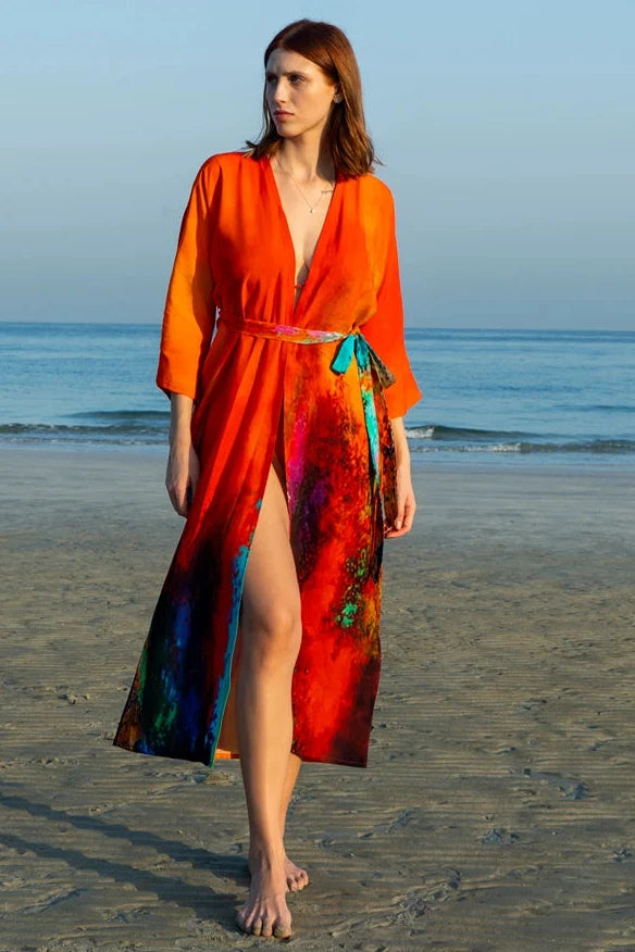 Roar Tiger Animal Print Abstract Kimono, picture 4 of 6