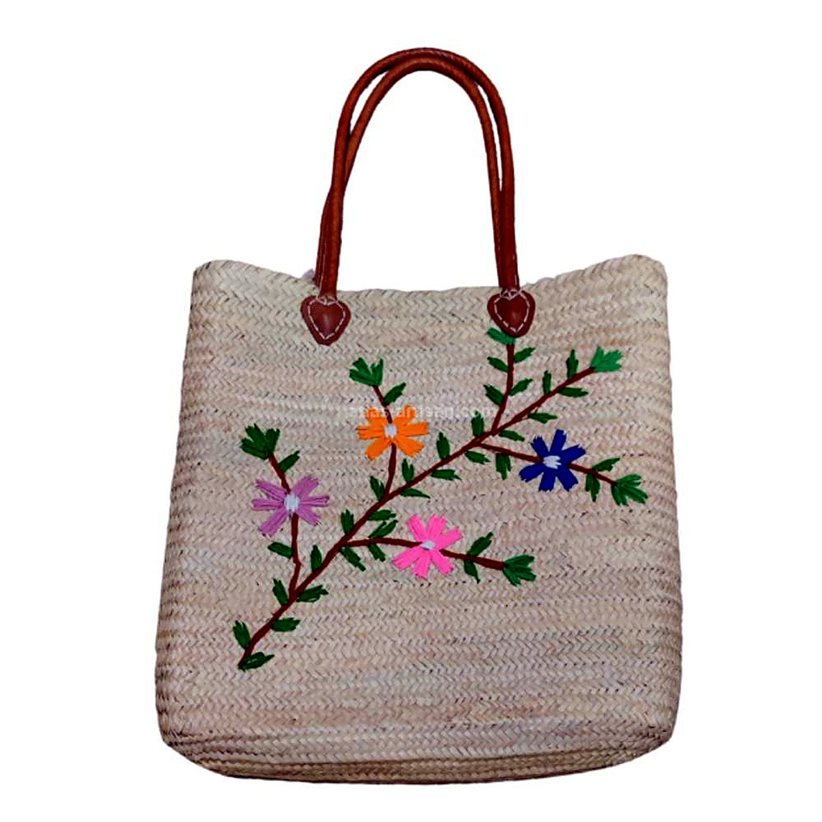 Flowers Embroidered Raffia Basket Bag, picture 5 of 5