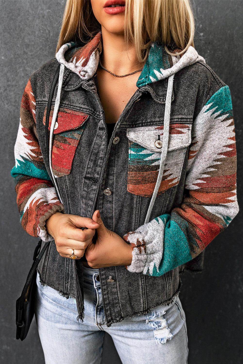 Drawstring Hooded Denim Jacket, picture 5 of 7