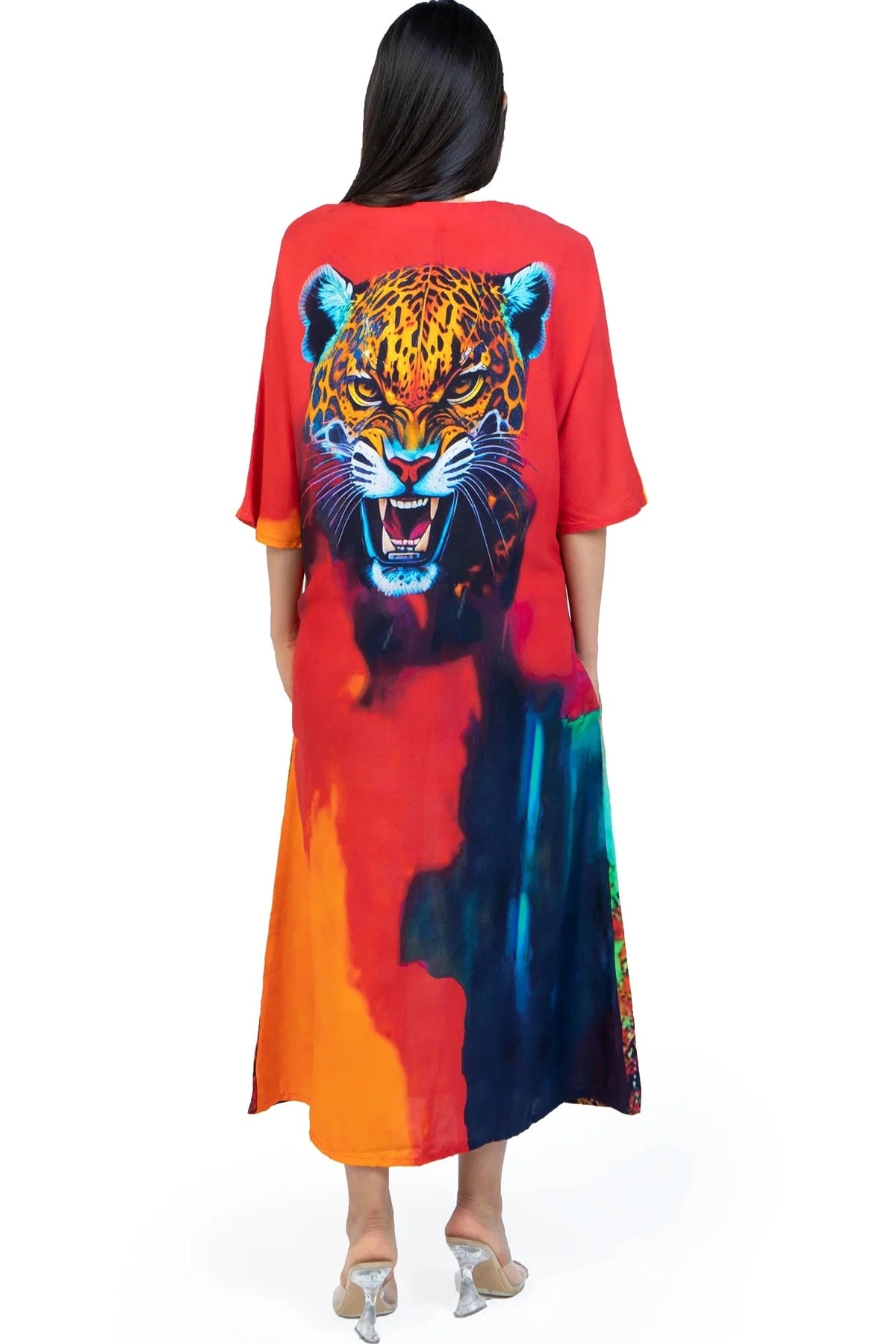 Roar Tiger Animal Print Abstract Kaftan Dress, picture 6 of 6