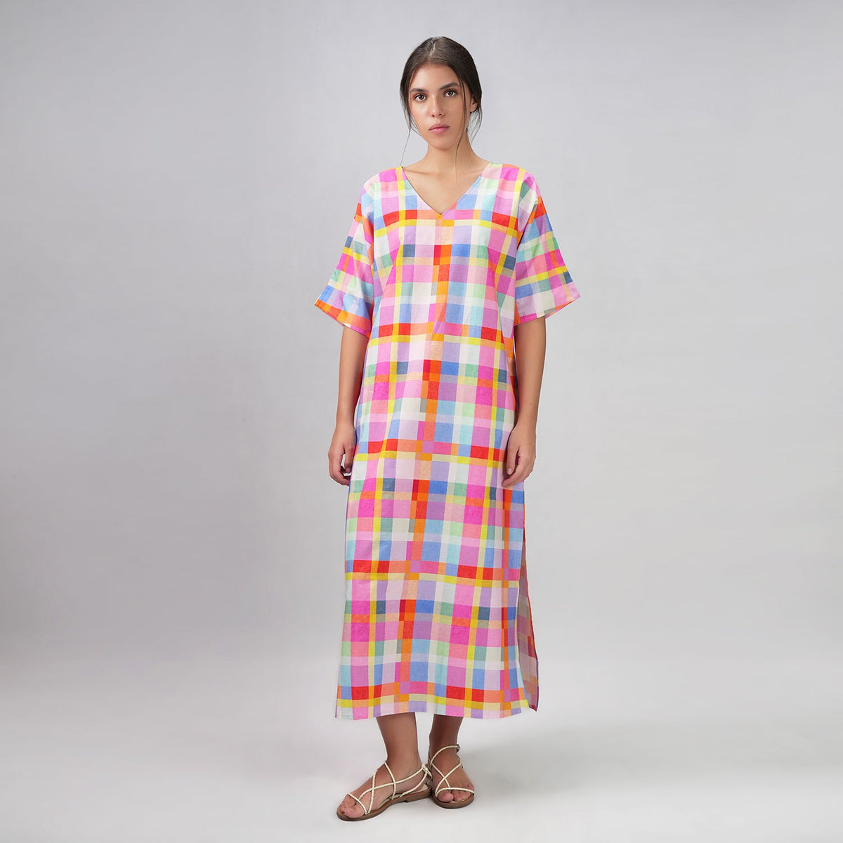Palette Picnic Long Kaftan Dress with Side Slit, picture 2 of 6