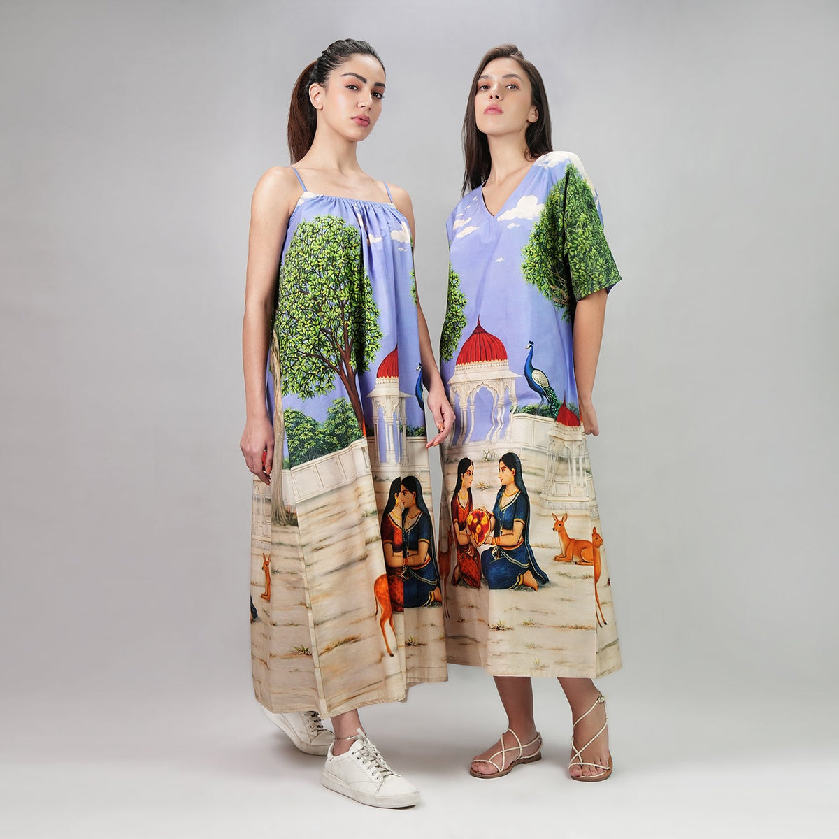 Saanjh Heritage Art Print Long Kaftan Dress, picture 5 of 6