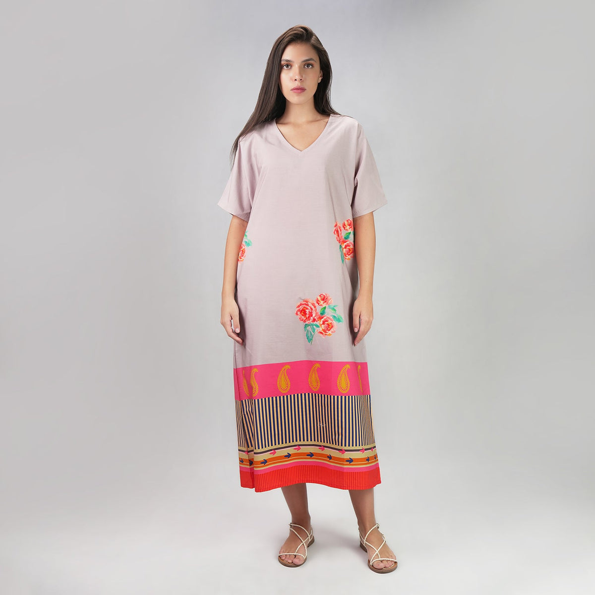 The Floral Archive Rose Print Long Kaftan Dress, picture 2 of 6
