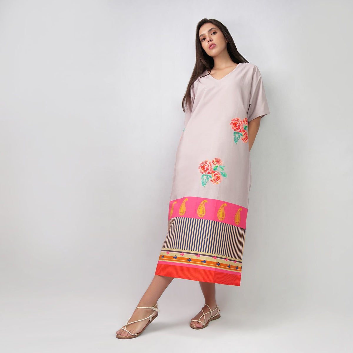 The Floral Archive Rose Print Long Kaftan Dress, picture 5 of 6