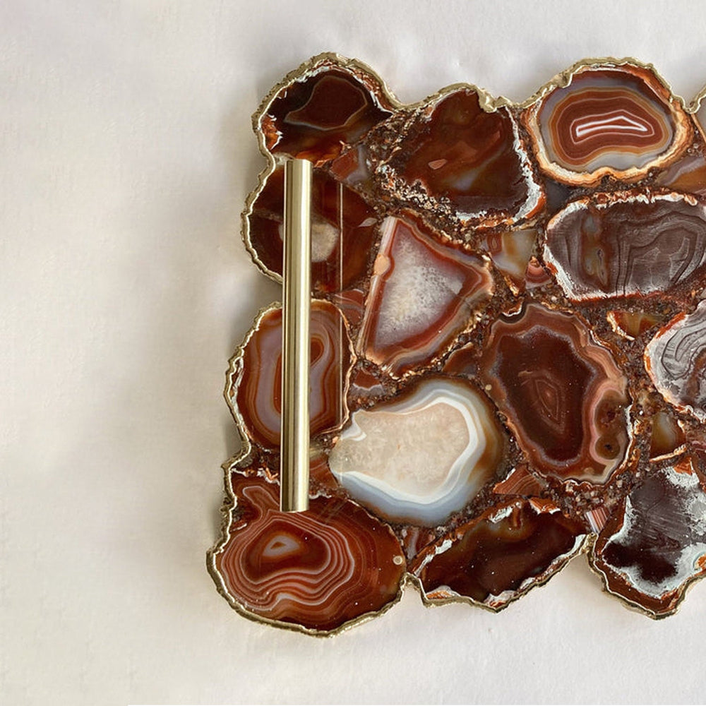 Red Agate Serving Tray with Brass Handles, 10 x 15 Inch-1