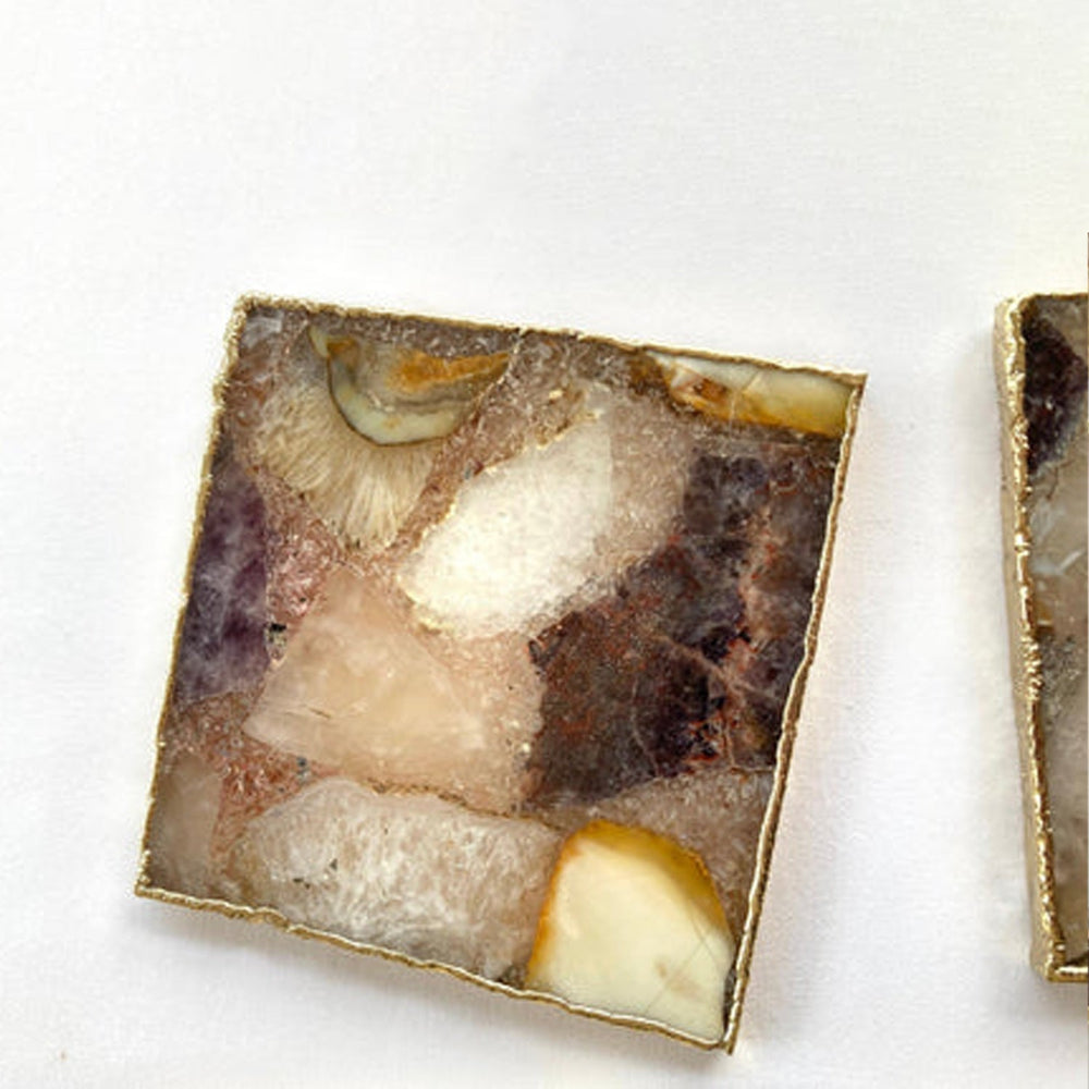 Raw Mixed Agate Square Coasters