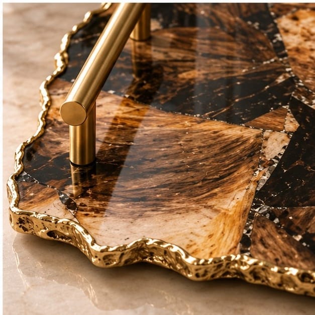 Brown Agate Serving Tray with Bar Handles, 10 x 15 Inch-3