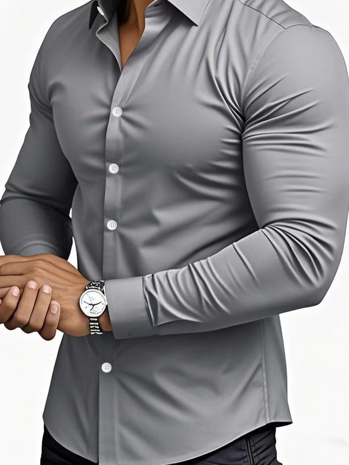 قميص رجالي بأكمام طويلة وأزرار أمامية بقصّة ضيقة (Slim Fit) – حتى 3XL, picture 6 of 8