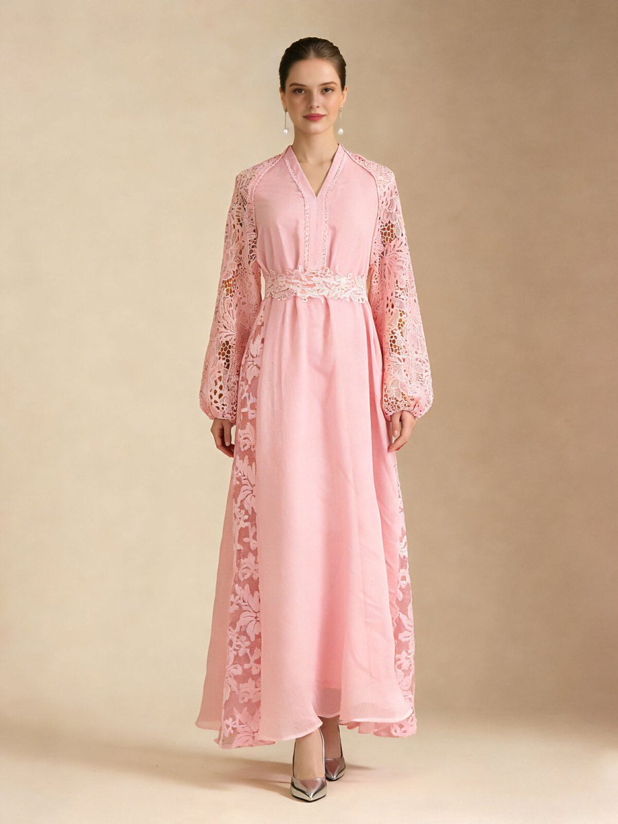 Lace-Sleeve Chiffon Maxi Dress, picture 6 of 8
