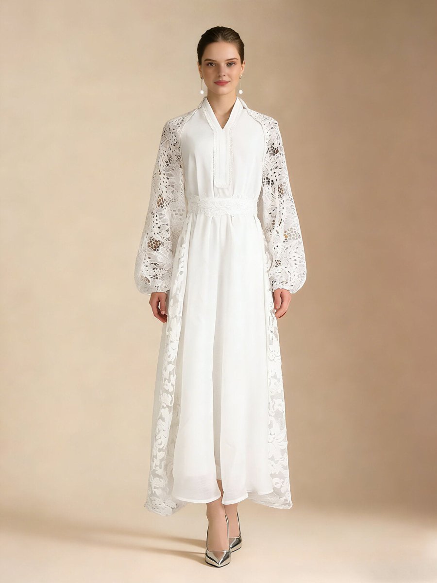 Lace-Sleeve Chiffon Maxi Dress, picture 7 of 8