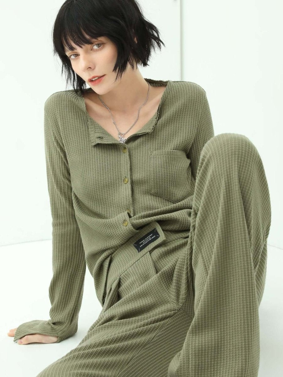 Green Waffle Knit Cardigan, picture 1 of 4