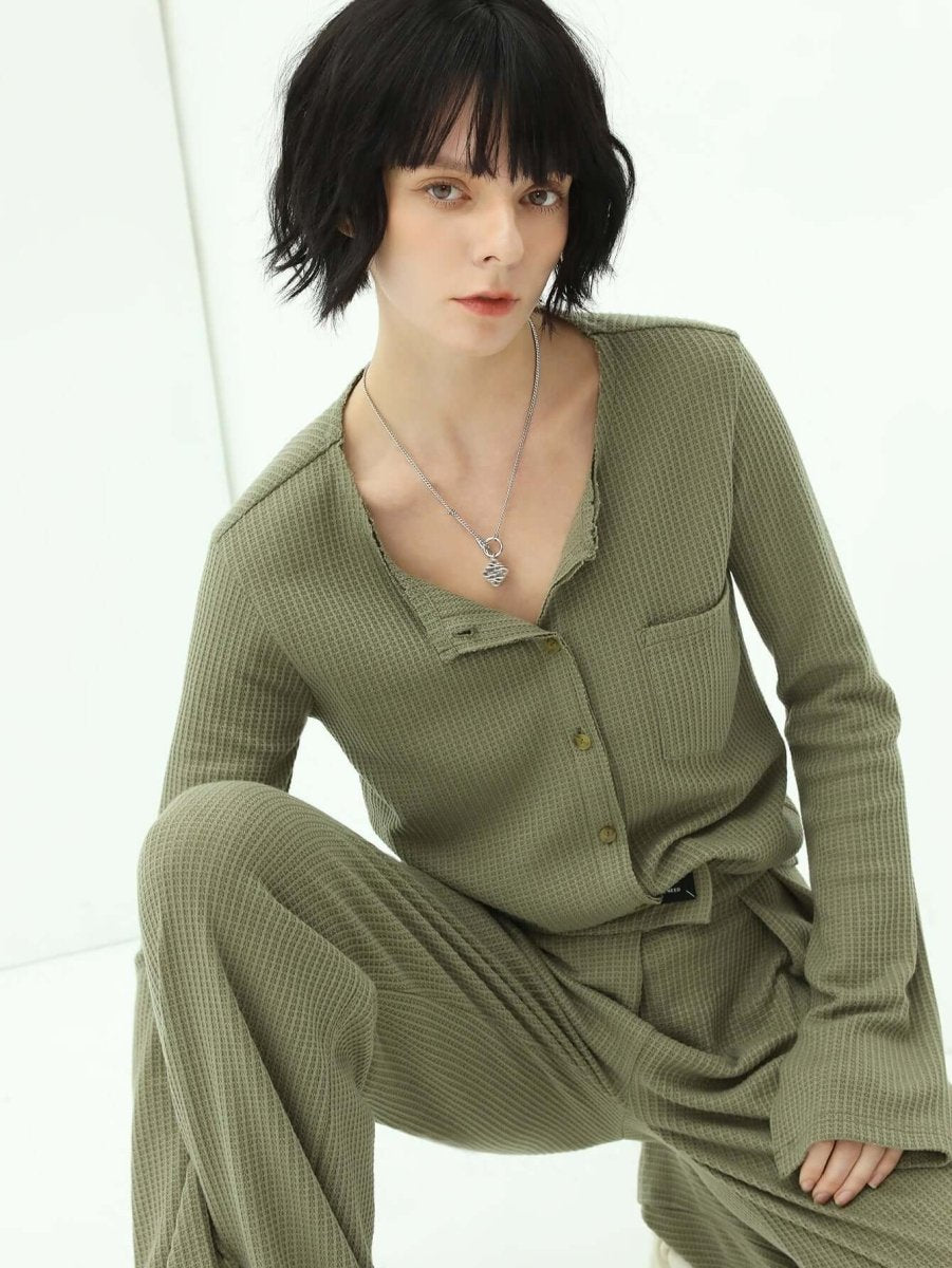 Green Waffle Knit Cardigan, picture 2 of 4