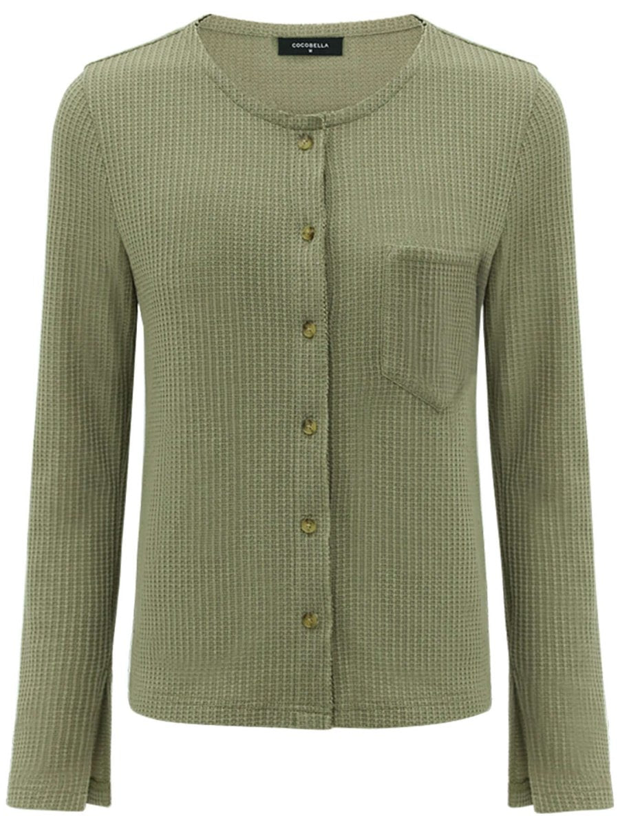 Green Waffle Knit Cardigan