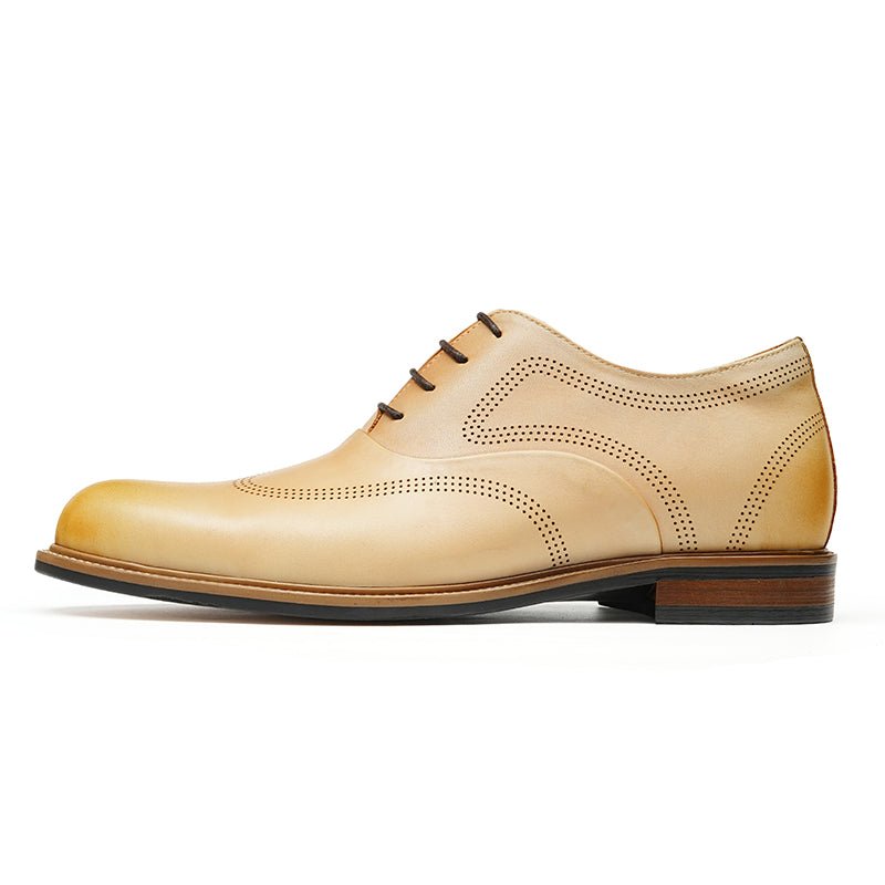 Men’s Beige Calfskin Wingtip Oxford Shoes
