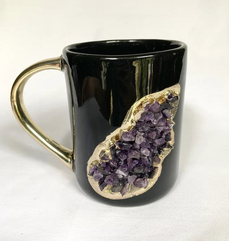 Wave Black Ceramic Mugs with Crystal Teardrop, 12 oz, picture 2 of 8