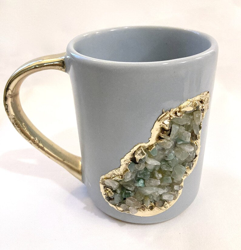 Wave Gray Ceramic Mugs with Crystal Teardrop, 12 oz-2