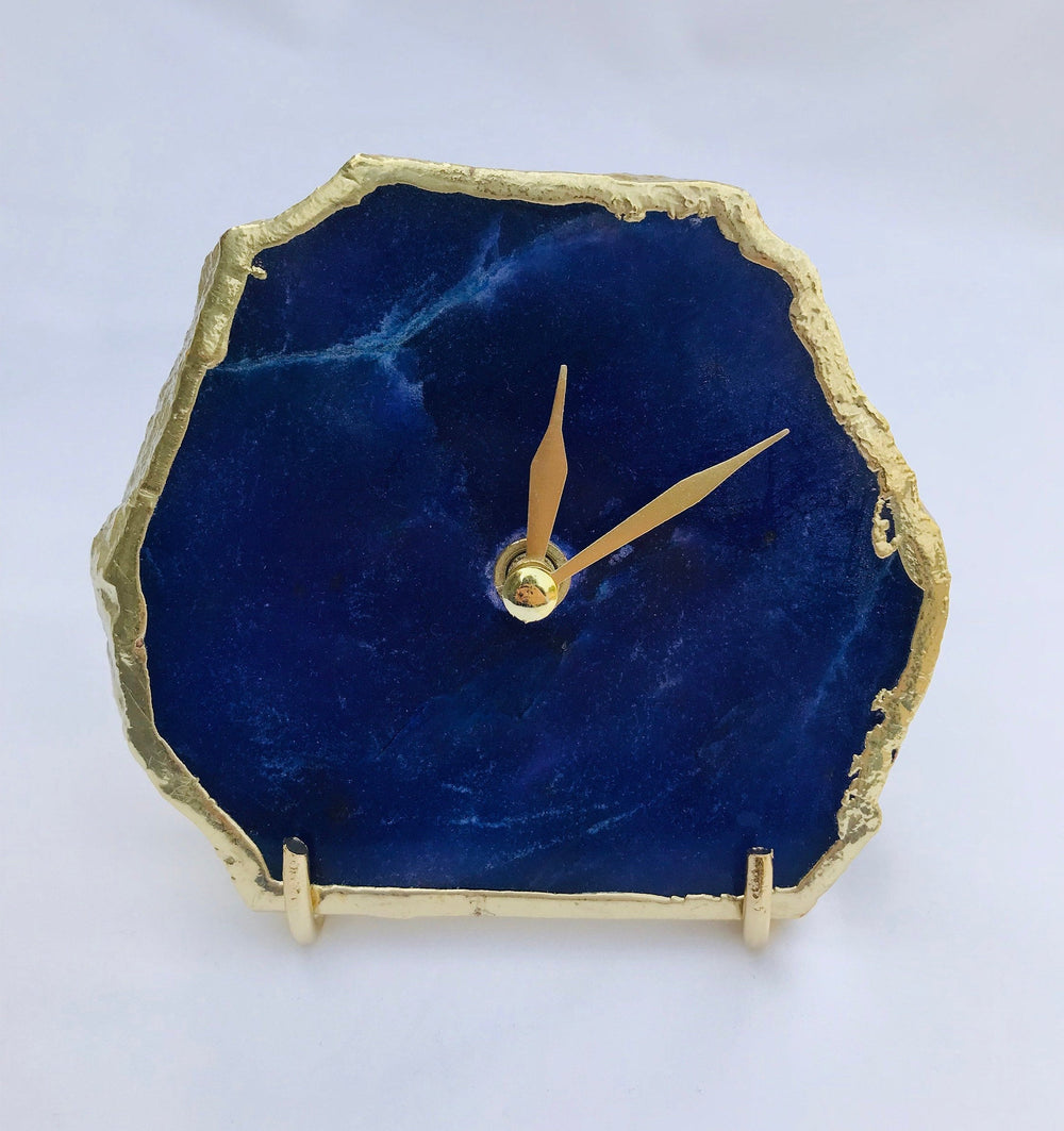 Indigo Blue Agate Natural Edge Desk Clock, 4 Inch-0
