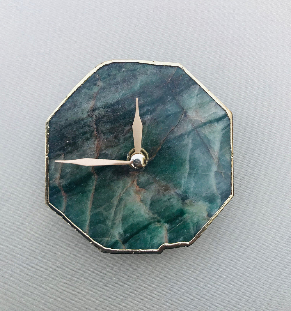 Sage Green Aventurine Octagon Desk Clock, 4 Inch