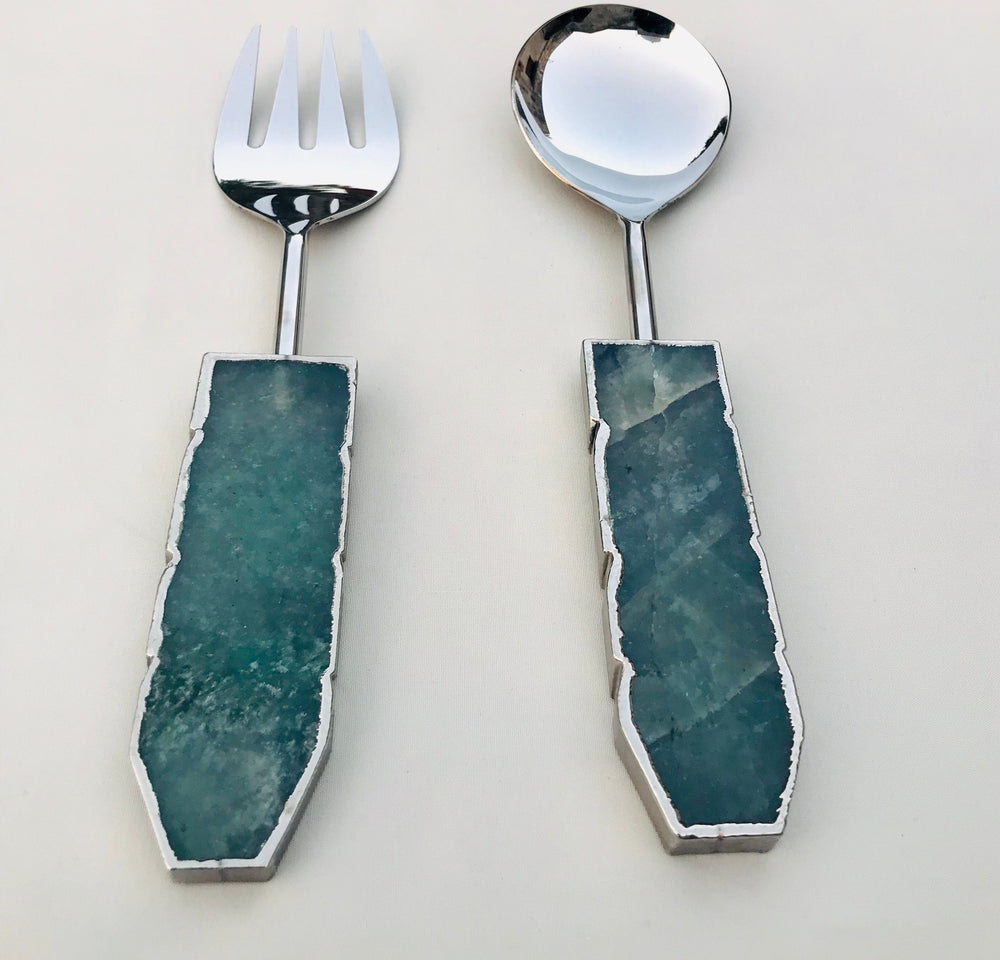 Green Agate Salad Servers-1
