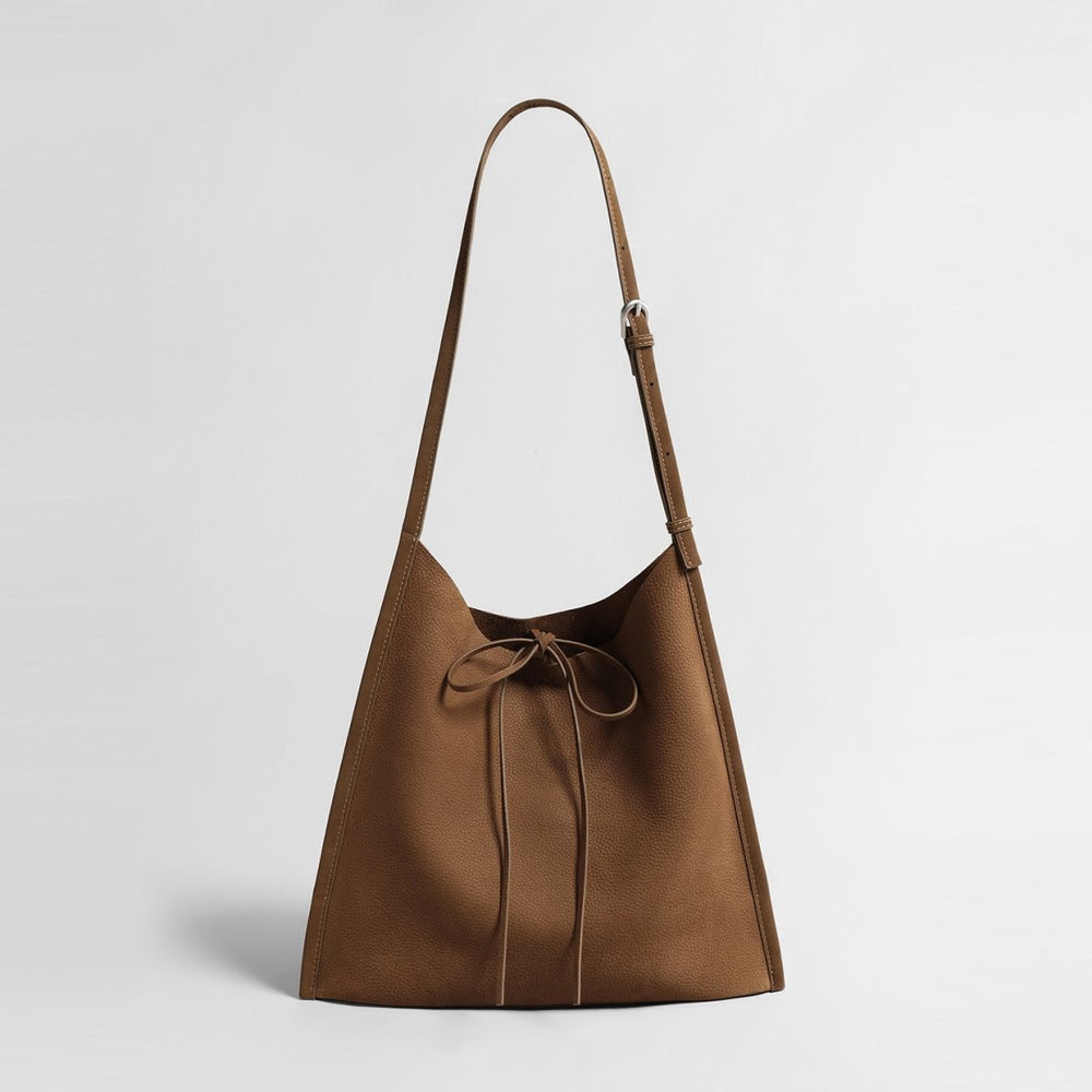 Large Leather Drawstring Tote Bag