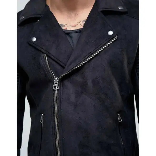 Men’s Black Suede Leather Motorcycle Jacket, picture 3 of 5