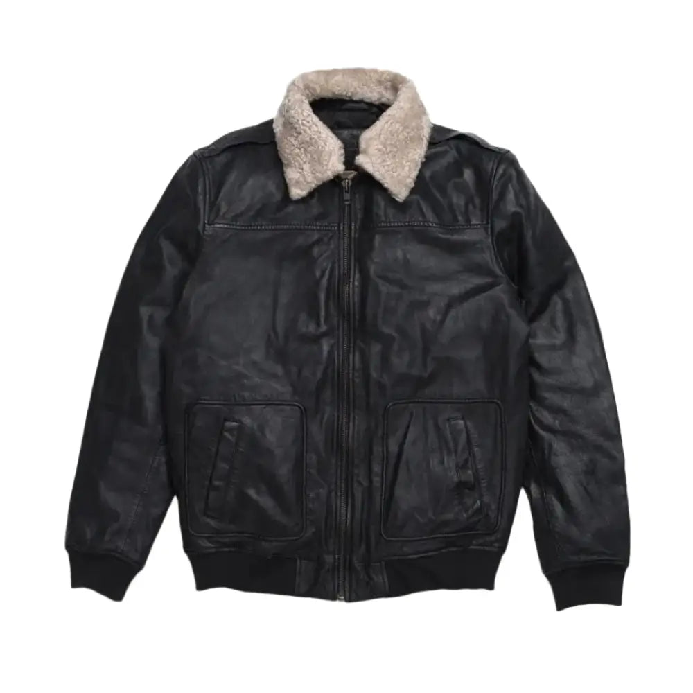 Men’s Black Aviator Sheepskin Leather Bomber Jacket