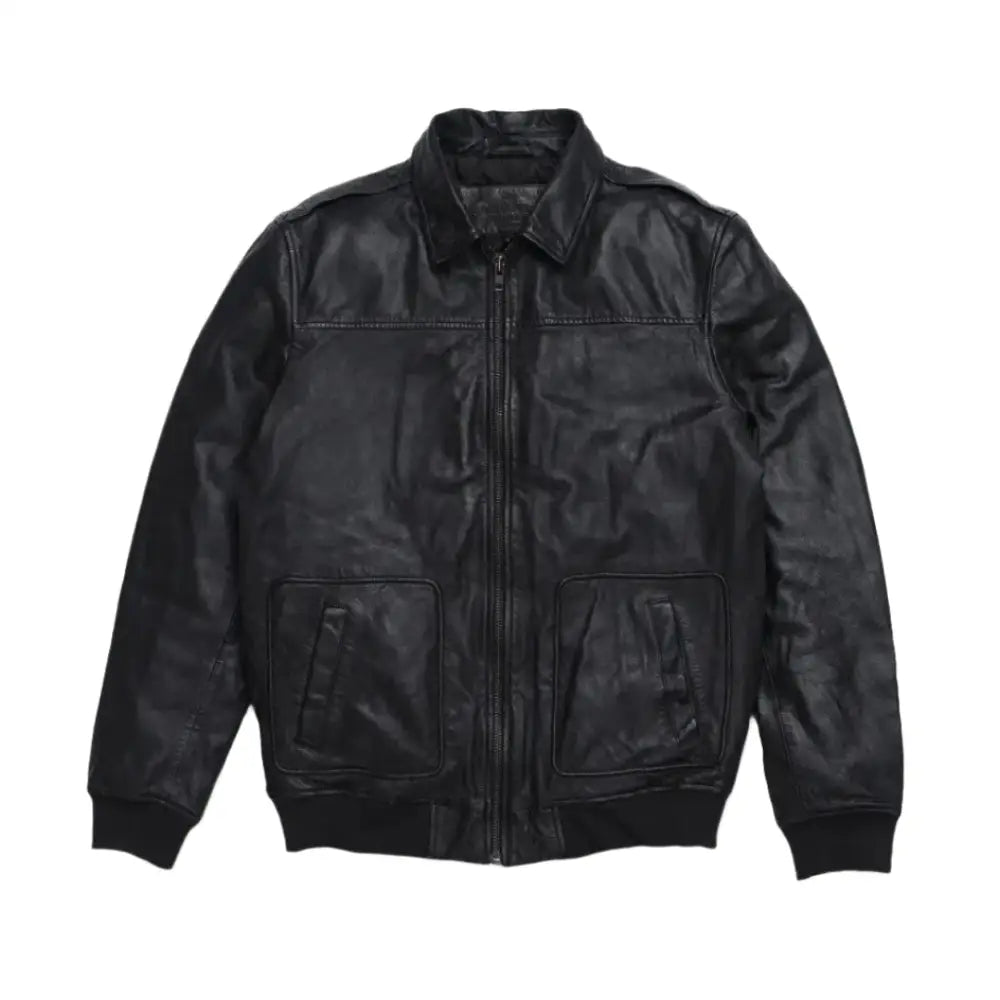 Men’s Black Aviator Sheepskin Leather Bomber Jacket, picture 6 of 7
