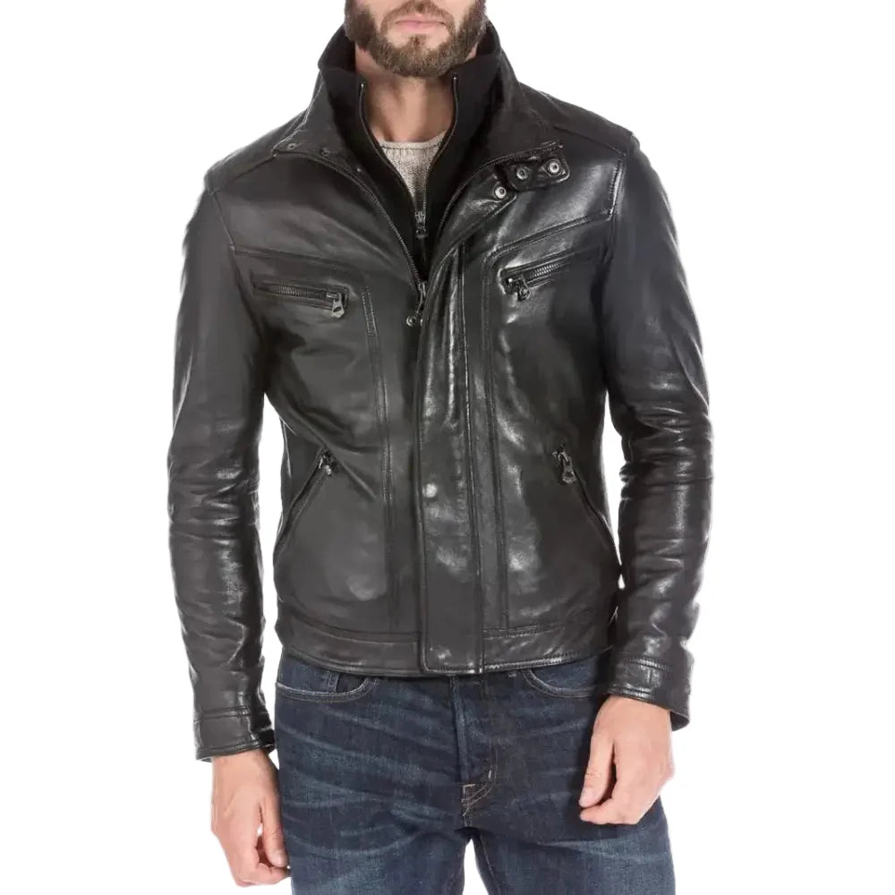 جاكيت رجالي رياضي، جلد أسود