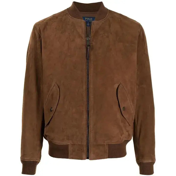Men’s Brown Suede Leather Bomber Jacket, picture 2 of 5