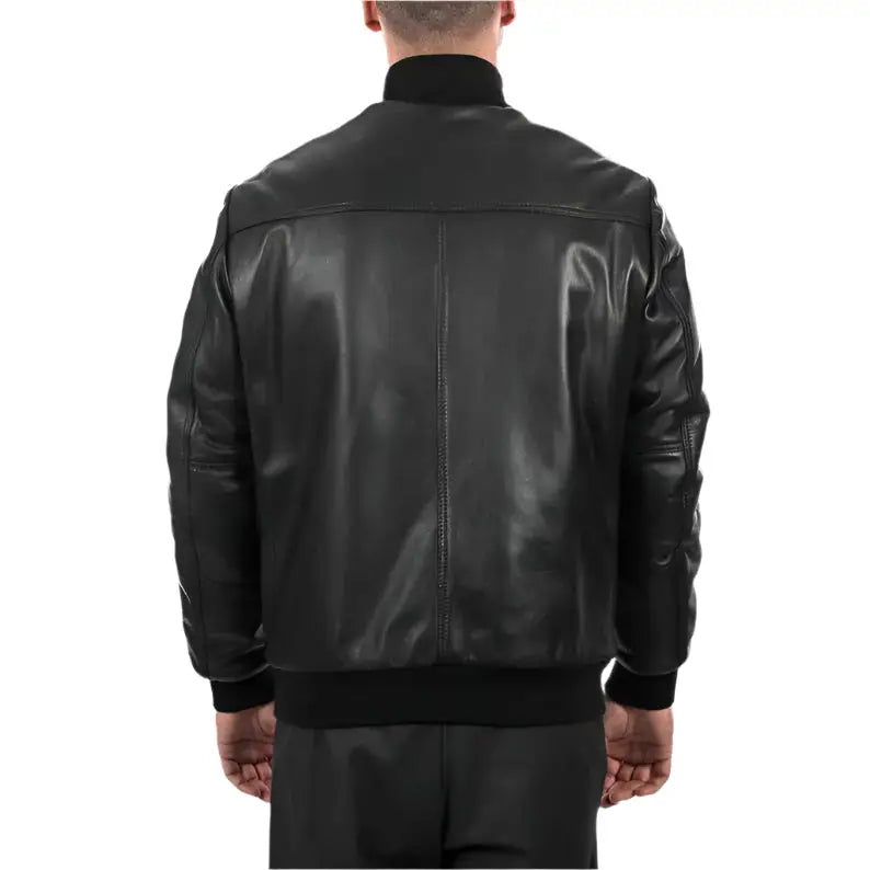 Men’s Black Leather Bomber Jacket, picture 4 of 6