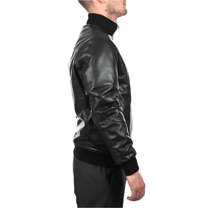 Men’s Black Leather Bomber Jacket, picture 3 of 6