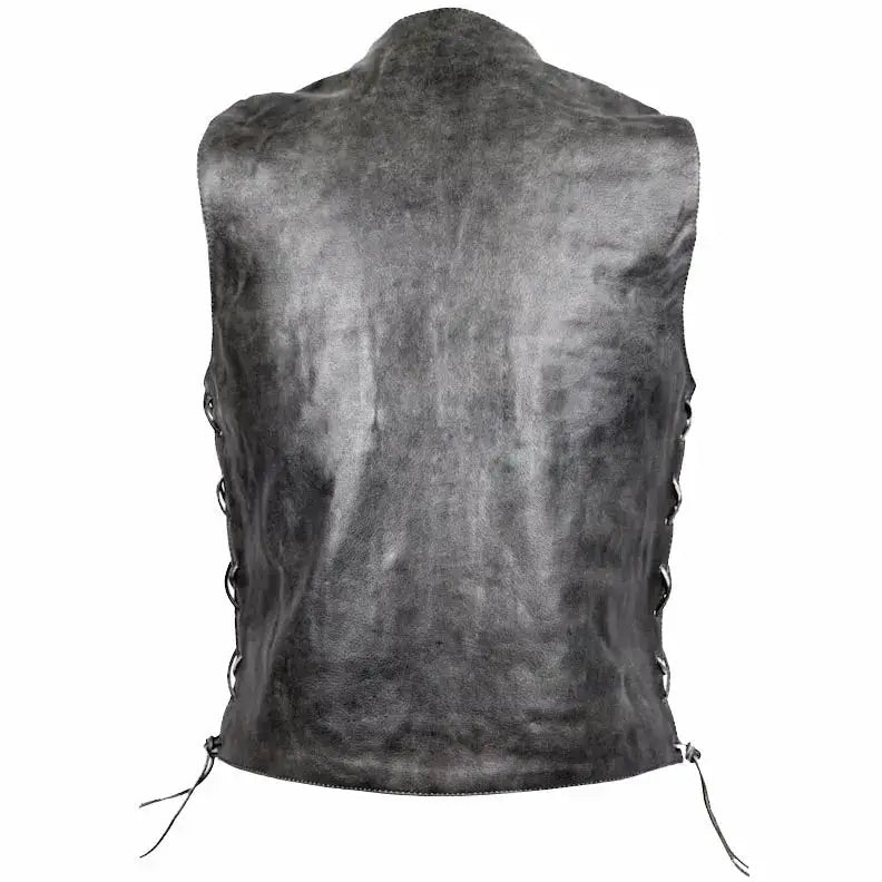 Men’s Distressed Grey Cowhide Leather Vest, picture 5 of 6