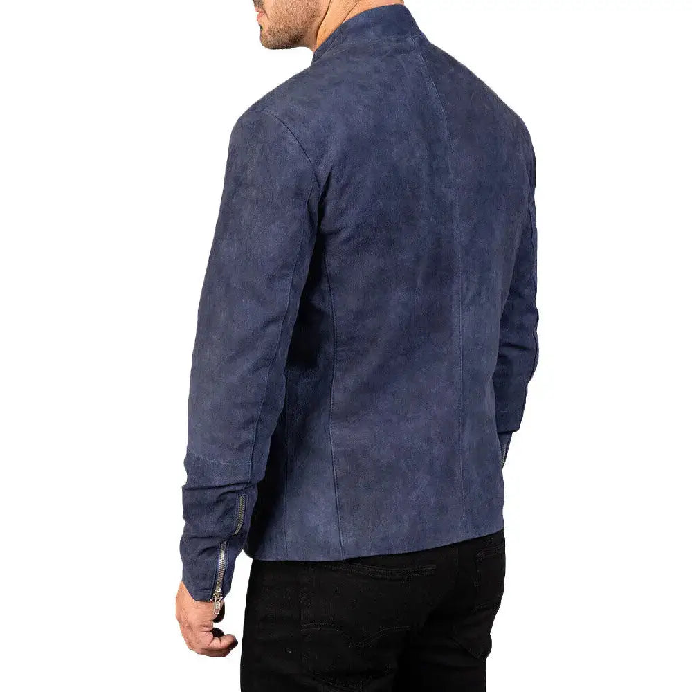 Men’s Navy Blue Suede Biker Jacket, picture 3 of 4