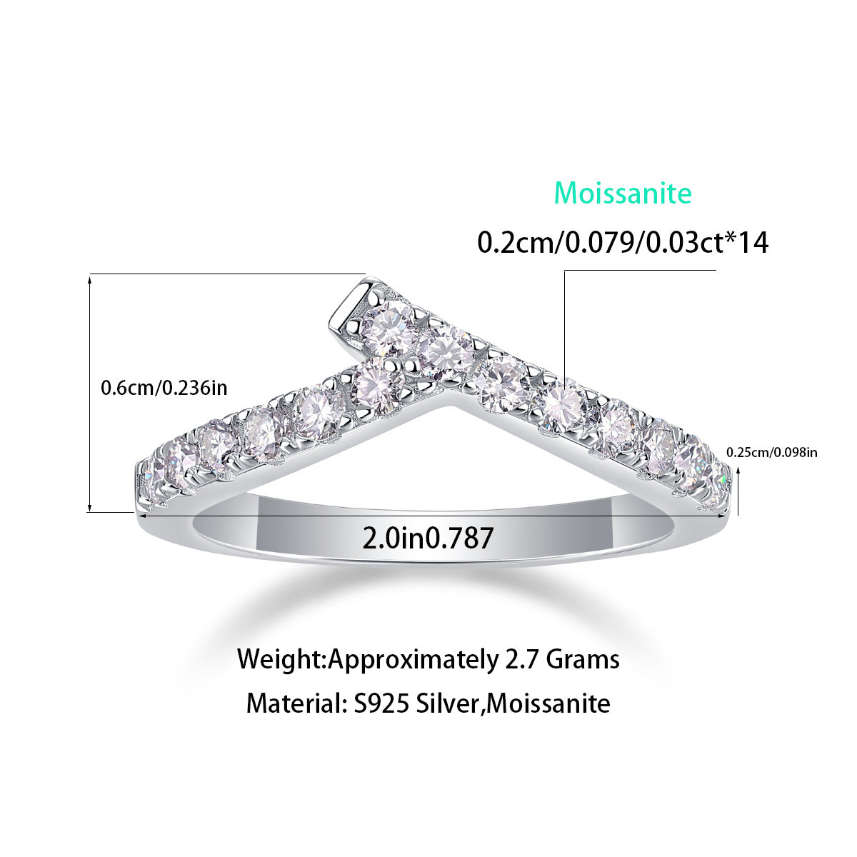 Moissanite Chevron Stacking Ring, picture 5 of 5