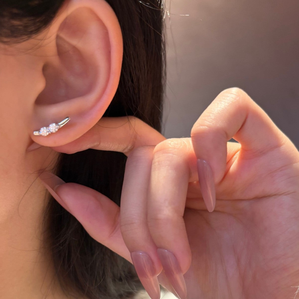 Moissanite Curved Bar Stud Earrings, picture 3 of 5