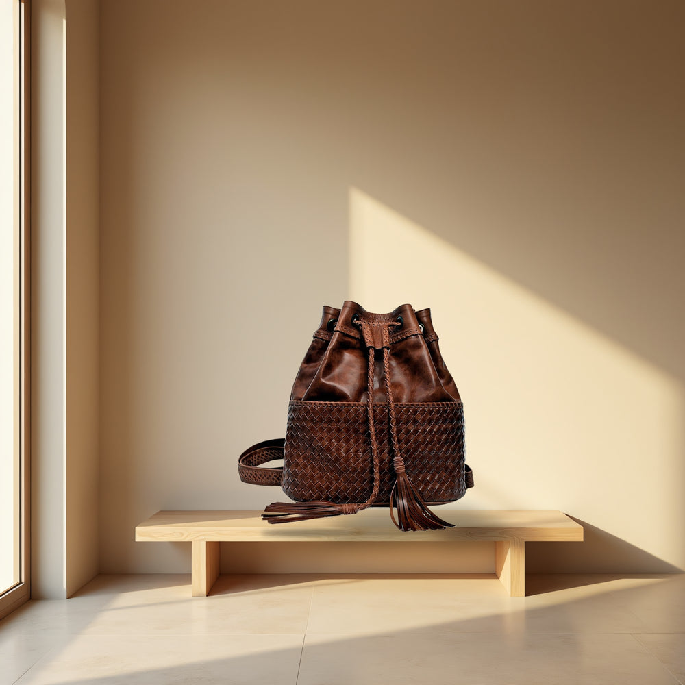 Ocean Alley Convertible Leather Backpack in a room setting