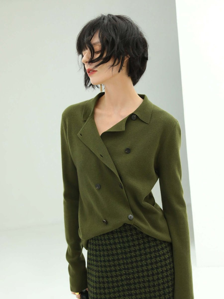 Olive Green Double Breasted Cardigan, picture 2 of 5