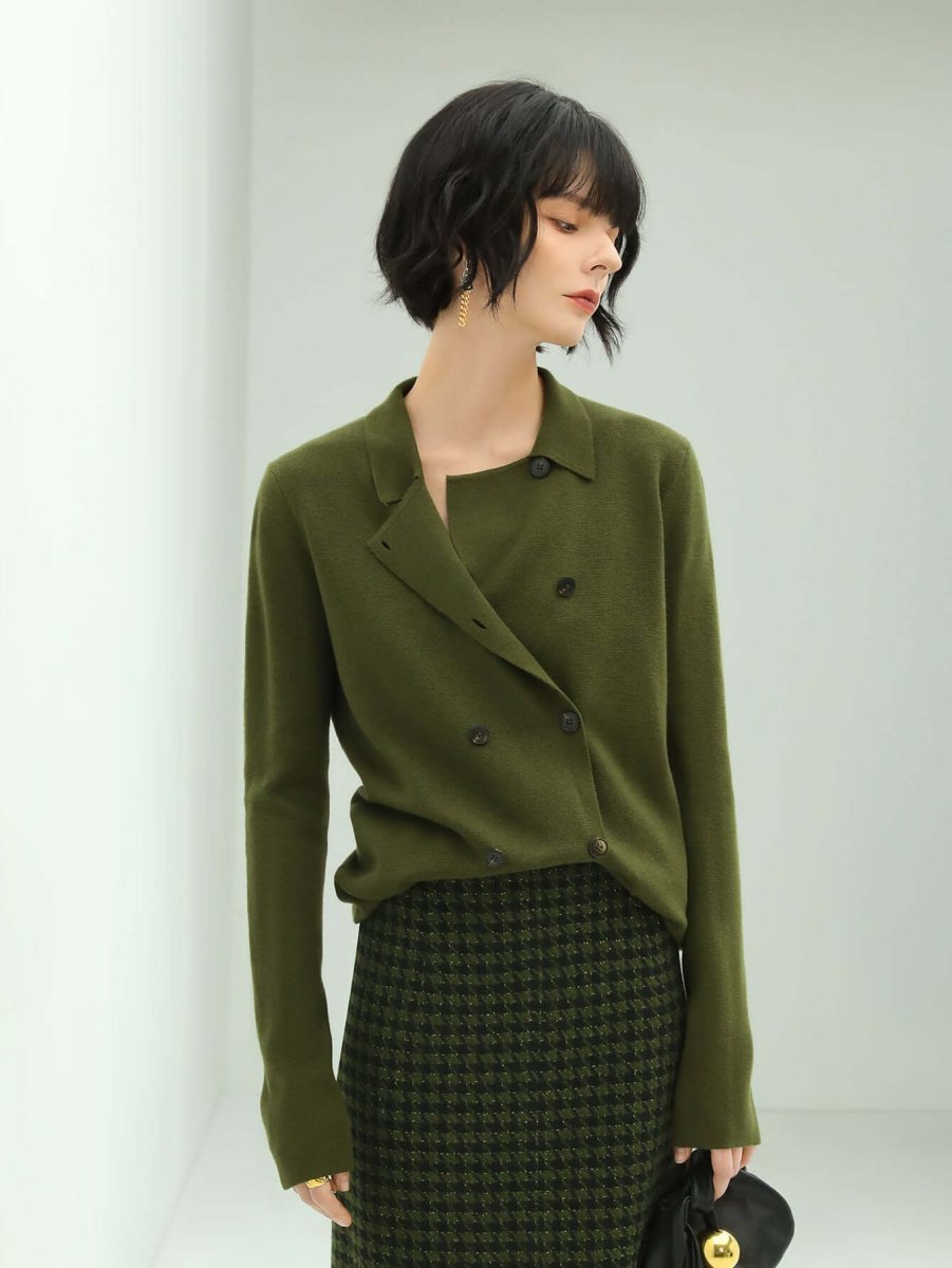 Olive Green Double Breasted Cardigan, picture 3 of 5
